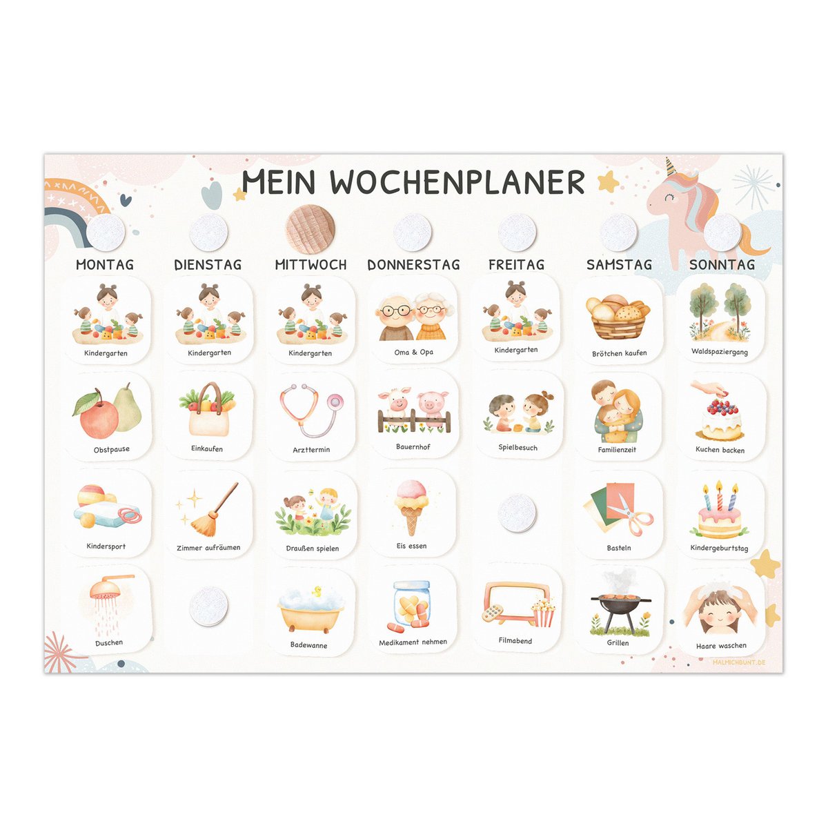 Weekly planner children including 350 routine cards - motif unicorn