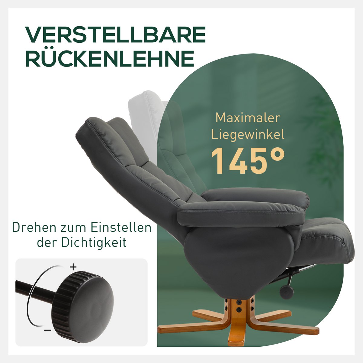 Relaxation chair with stool, 360° rotating TV chair with reclining function, reading chair for bedroom, living room, faux leather, brown