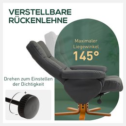 Relaxation chair with stool, 360° rotating TV chair with reclining function, reading chair for bedroom, living room, faux leather, brown