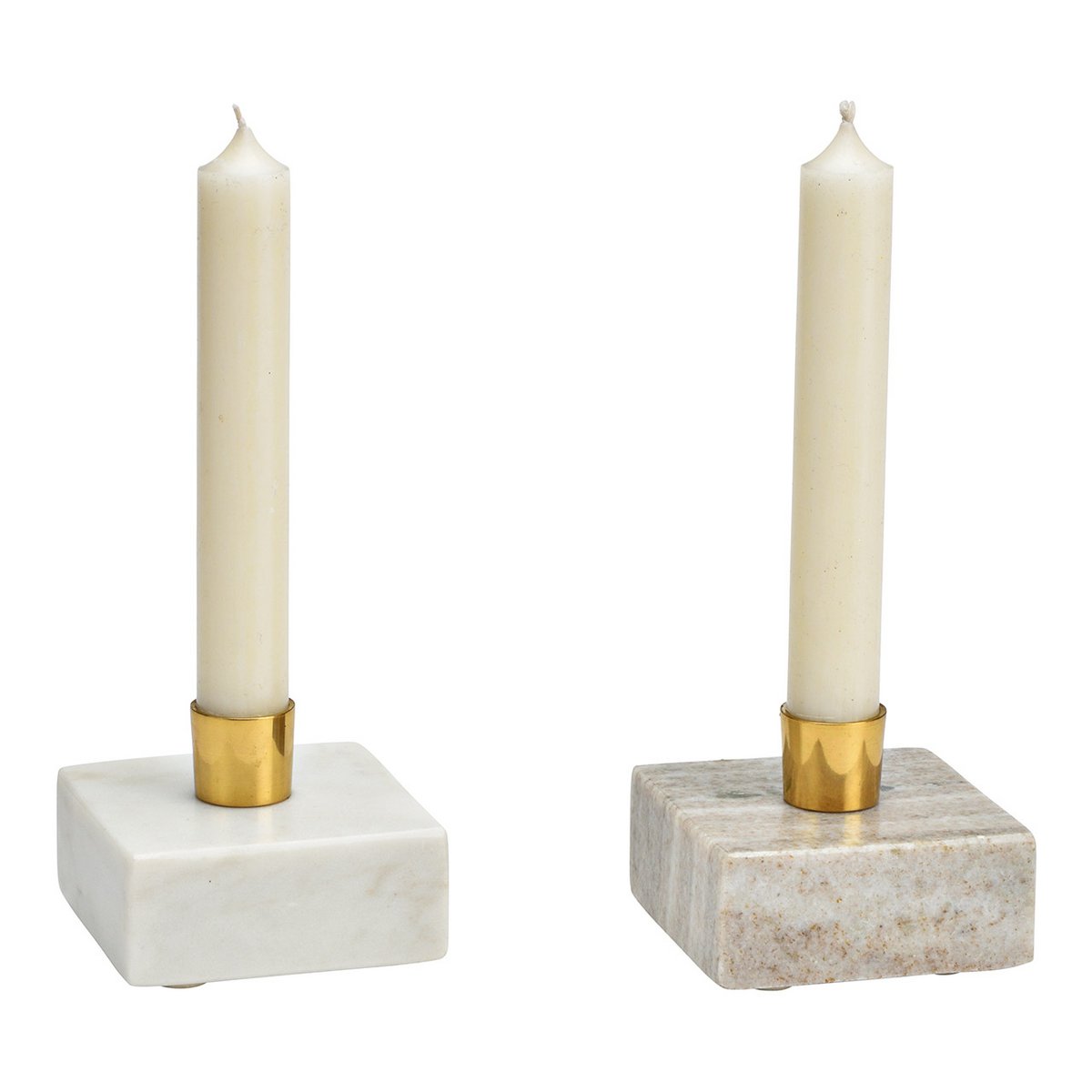 Kerzenhalter aus Marmor, Metall beige, weiß 2-fach, (B/H/T) 7x5x7cm