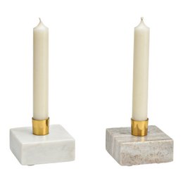 Kerzenhalter aus Marmor, Metall beige, weiß 2-fach, (B/H/T) 7x5x7cm