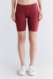 Women's burgundy red cycling shorts with a slim, form-fitting silhouette. Made from a stretchy, breathable fabric for comfortable athletic wear.