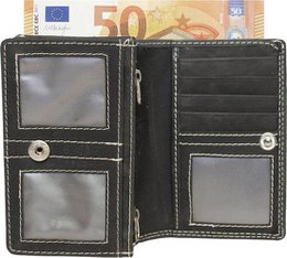 Kompakt vintage læder damer tegnebog sort RFID - stilfuld og praktisk damer tegnebog med RFID beskyttelse, kompakt design.
