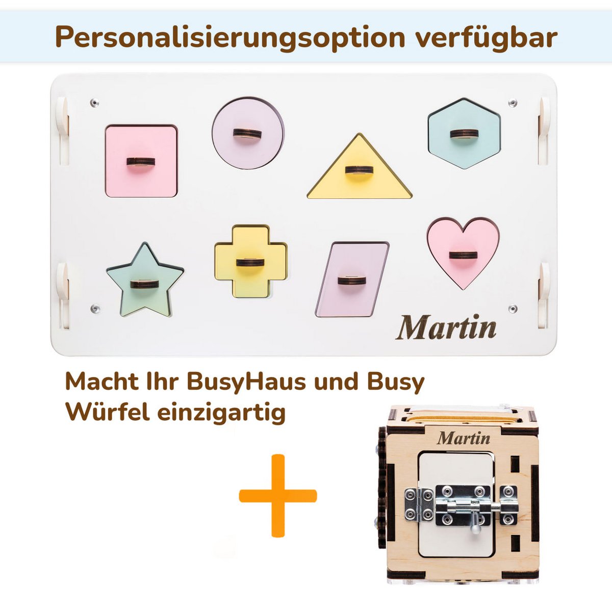 Sæt - BusyBoard lille hus hvid/pastel og kreativ terning