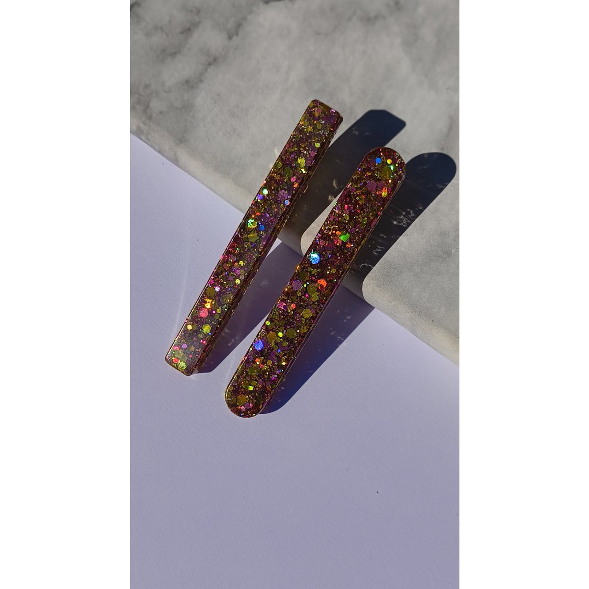 ⋒ pacchetto di clip per capelli in resina - Fuoco glitter (8 articoli) ⋒