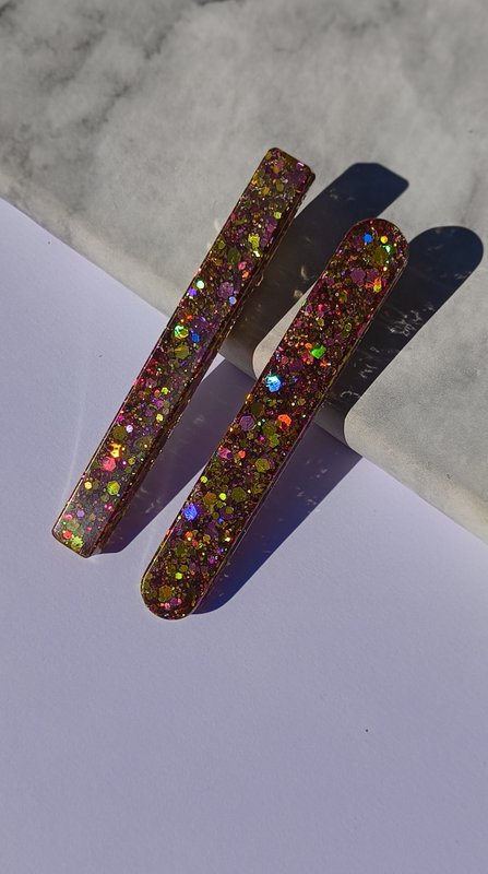 ⋒ pacchetto di clip per capelli in resina - Fuoco glitter (8 articoli) ⋒