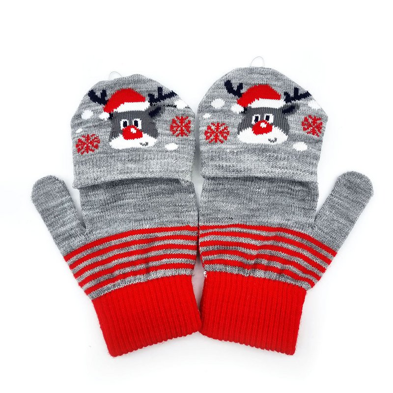 Mittens/half gloves - Grey with Rudolph