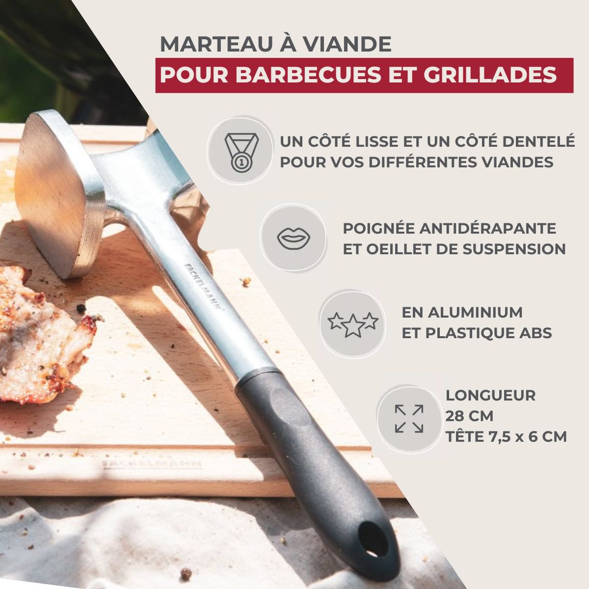 Aluminum meat tenderizer 28 cm Fackelmann Basic