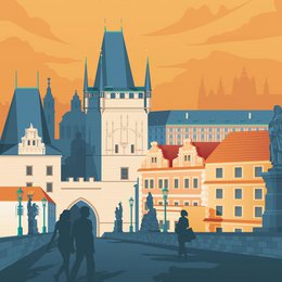 Vintage Praag-poster | Premium poster City Prague Tsjechië
