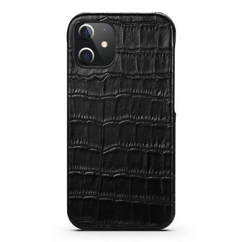 iPhone 12 Mini Hoesje Zwart Kroko Print Leer – Leren Hoesje Apple iPhone 12 Mini Zwart – Hoesje iPhone 12 Mini Leer Kroko Print