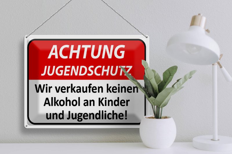 Tin sign Warning 40x30cm Youth protection no alcohol