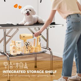 Trimming table for dogs, dog grooming table, foldable, pet grooming table with height-adjustable boom, slings, non-slip surface, shearing table up to 150 kg, 91.5 x 61.5 x 76 cm, black