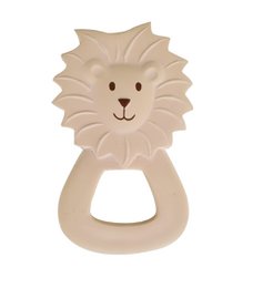 Soft, textured lion-shaped teether in beige color. Designed for safe, gentle chewing to soothe baby's gums during teething.