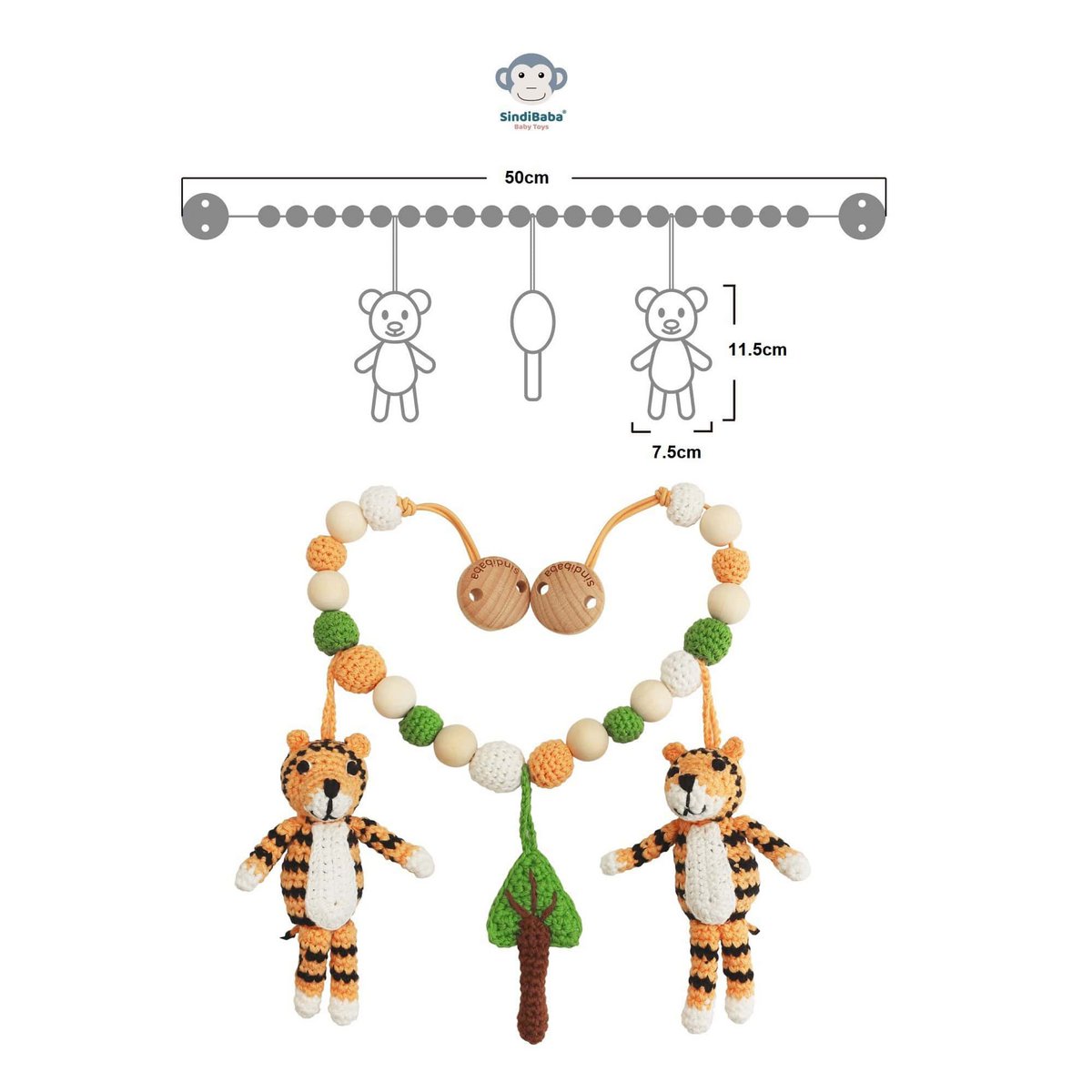 Cadena de ganchillo para cochecito Tigre TONI naranja