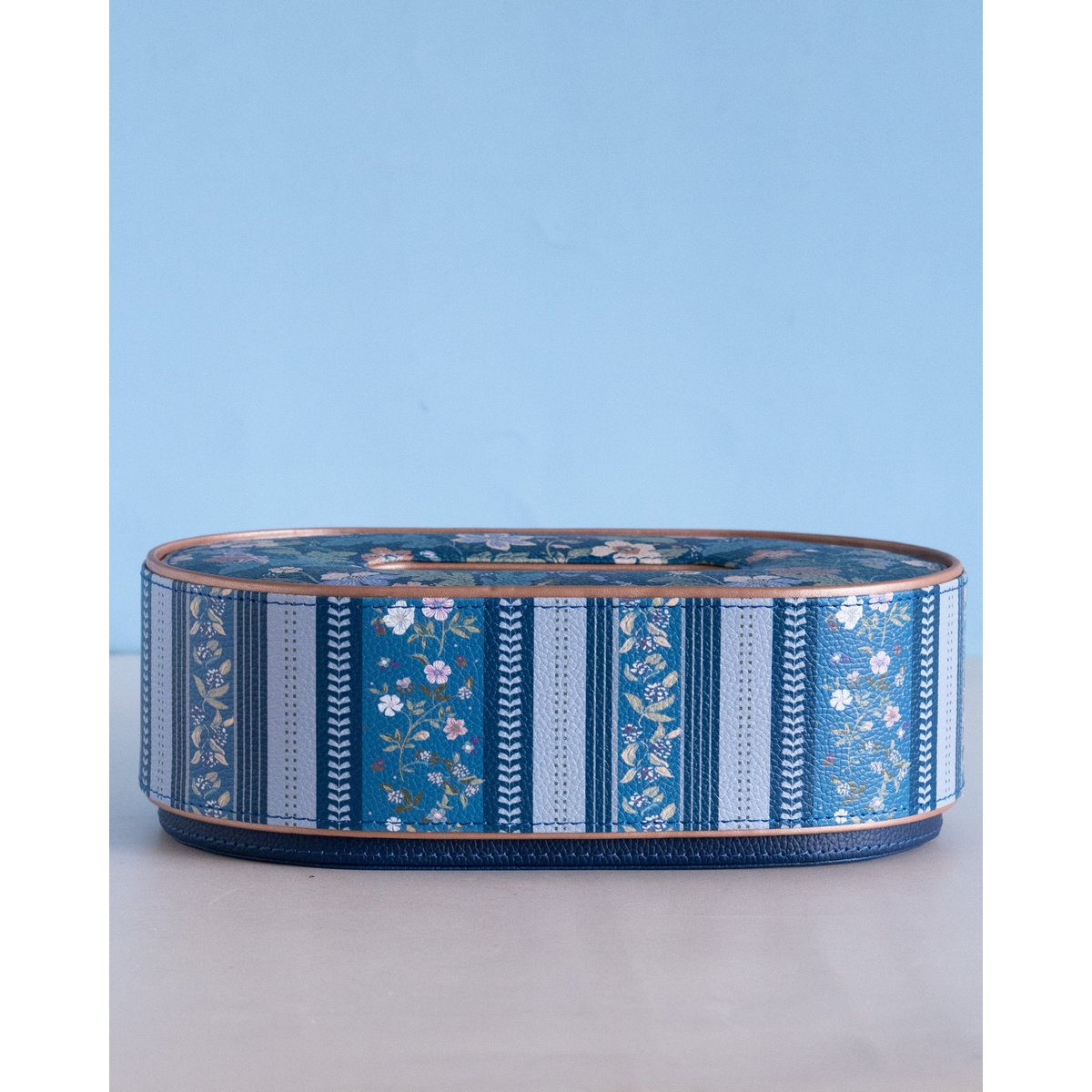 Vegan Leather Oval Tissue Box - Floral-Patterned Top