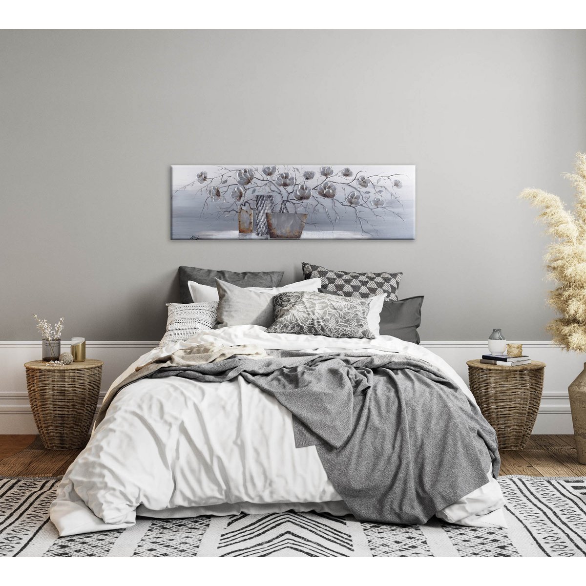 Pintura al óleo hecha a mano JARRÓN DE FLORES 40x120 cm decoración de arte mural moderno