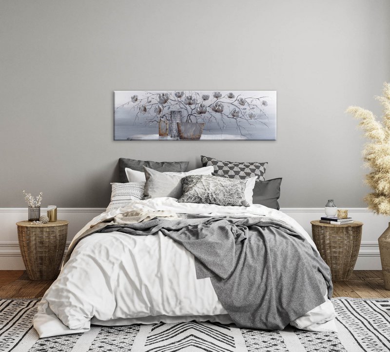 Pintura al óleo hecha a mano JARRÓN DE FLORES 40x120 cm decoración de arte mural moderno
