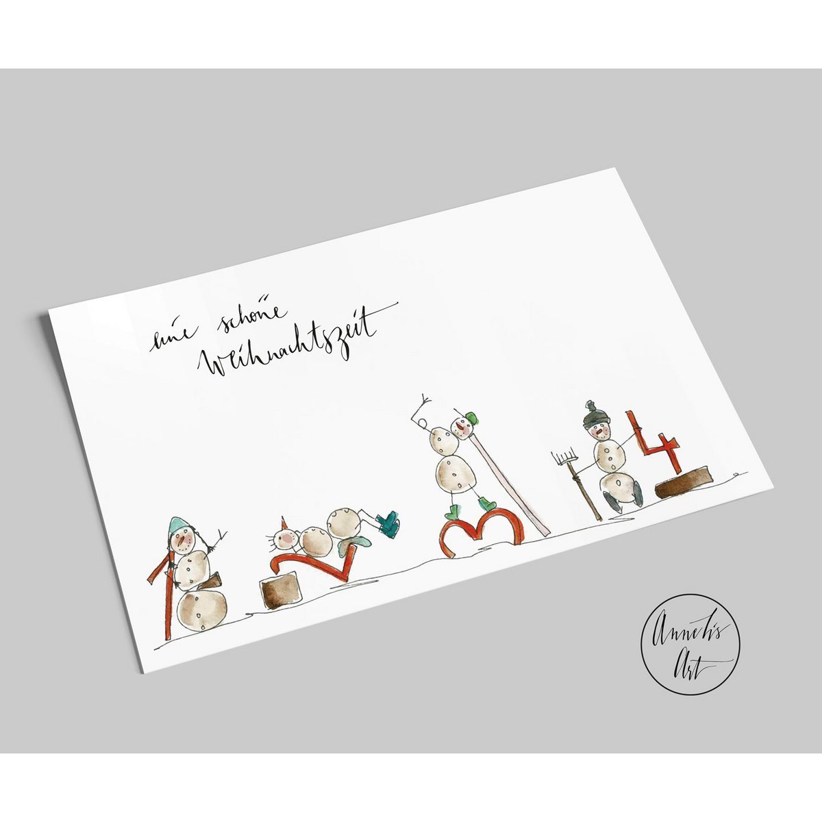 Postcard | Christmas card | Merry Christmas time | four funny snowmen