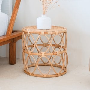 Round Rattan Side Table β Small Boho Coffee Table β Bedside Table Rattan Beige β Handmade Table Made of Natural Rattan (Γ 45 cm) MUARA