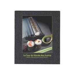This recipe book showcases a variety of sushi dishes, including makis and traditional Japanese cuisine. The book is available in multiple languages, including French, English, Dutch, German, Spanish, Portuguese, Italian, Arabic, and Japanese.