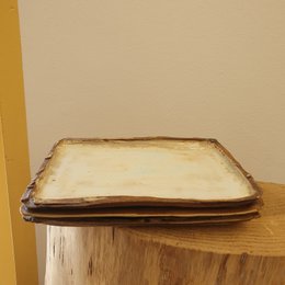 Tray approx. 28 (W) cm x 16.5 (L) cm x 1.5 cm (H)) crockery, handmade, stoneware, unique, creamy white, matt