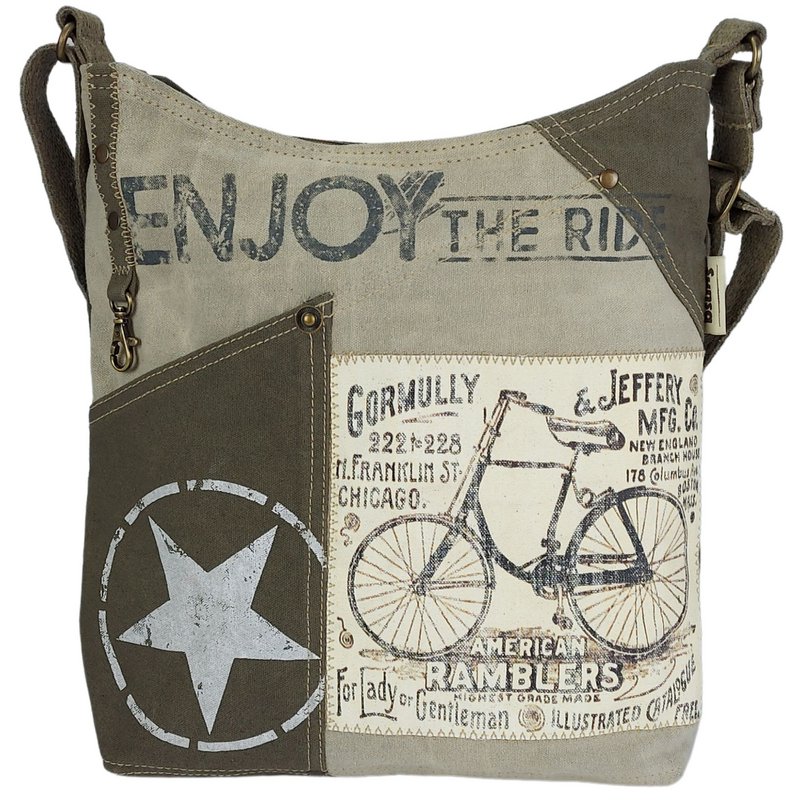 Sunsa skuldertaske til kvinder. Håndtaske lavet af canvas (canvas) & læder. Skuldertaske i vintage stil. Stor crossbody taske til kvinder.