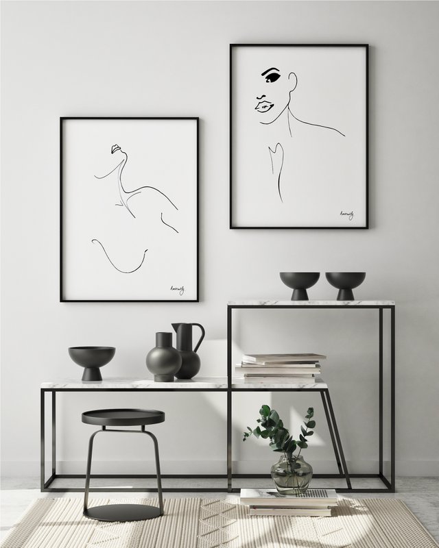 Seduction - Kvinde Skulptur Line Art Print