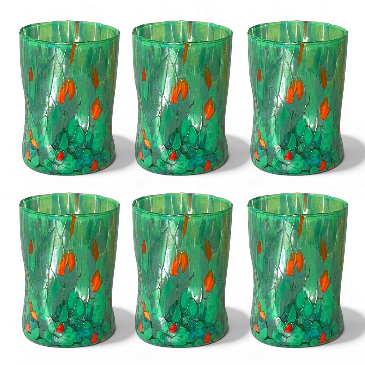 Verres Naif Tumbler en verre soufflé et fait main avec murrine de Murano, ligne « I Colori di Murano » 395 ml. Fabriqué en Italie