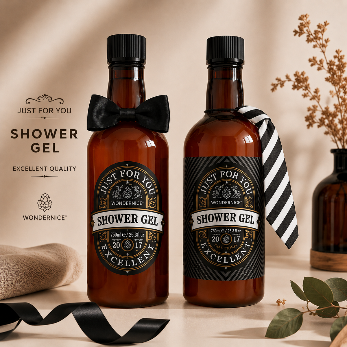 750ml “Gentleman” bath and shower gel in a bottle with a bow tie or tie
