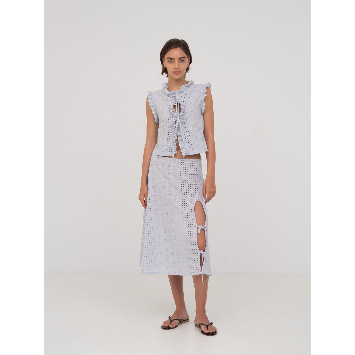 Falda midi blanca Lumora azul
