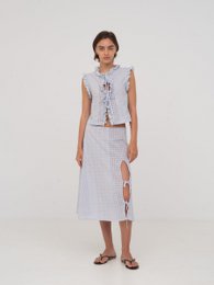 Falda midi blanca Lumora azul