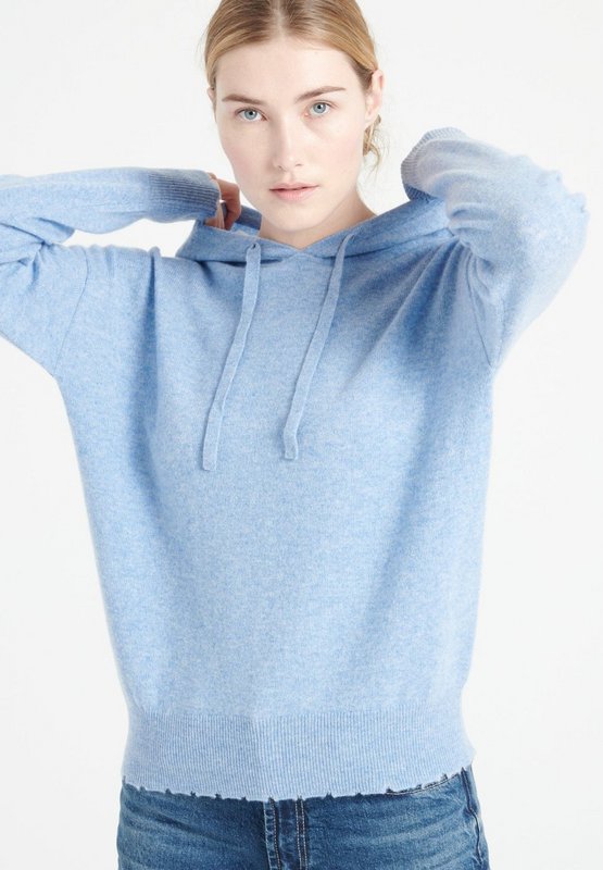 MIA 16 Felpa con cappuccio in cashmere con finiture cesellate color celeste