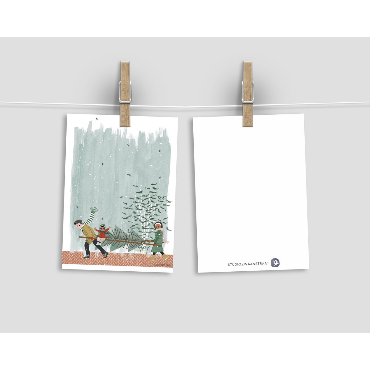postcard - series 'Christmas' - 'how to get that tree home' - ladder