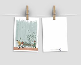 Postkarte - Serie 'Weihnachten' - 'Wie man diesen Baum nach Hause bringt' - Leiter