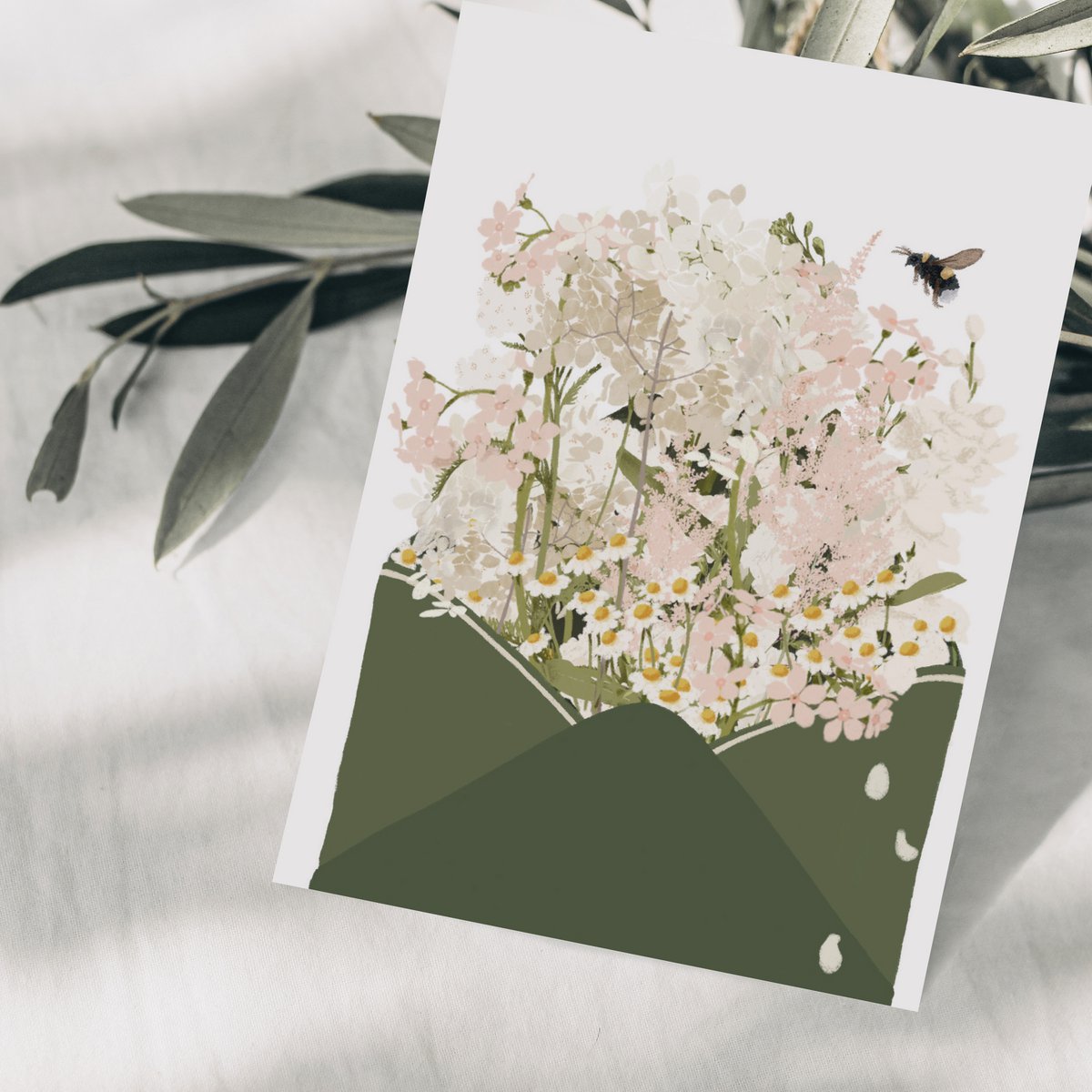 Ansichtkaartenvelop met bloemen