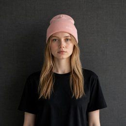 K5001AZ | ORTLES - Unisex Cap in Tubular Stockinette Knit Made in Italy. Antique pink colour