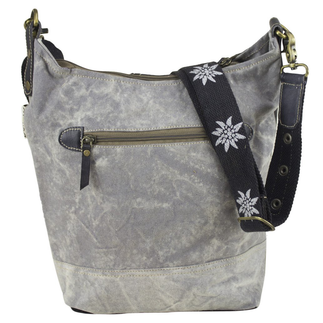 Domelo traditional bag. Women's shoulder bag. Dirndl shoulder bag made of canvas and leather. Handbag in traditional style with deer edelweiss print. Crossbody bag for women as Oktoberfest accessories.
