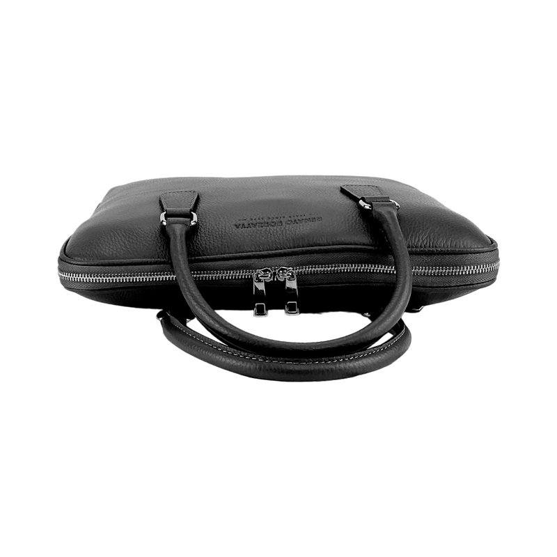 RB1019A | Unisex Business Briefcase i ægte læder Fremstillet i Italien med aftagelig skulderrem. Tilbehør med skinnende nikkelmetal karabinhager - Sort farve - Mål: 37 x 29 x 6,5 cm