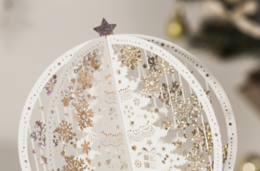 3D Pop up Christmas card with white Christmas trees and golden Christmas stars incl. message panel