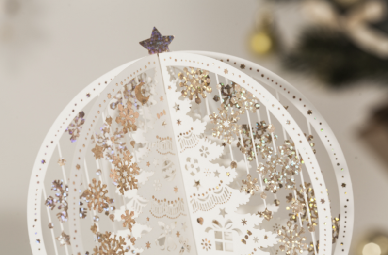 3D Pop up Christmas card with white Christmas trees and golden Christmas stars incl. message panel