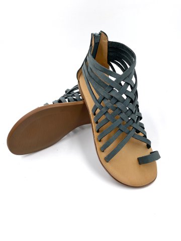 Dames Gladiator leren sandalen Petrol, blauwgroene leren sandalen, Gladiator zomersandalen voor dames, Griekenland zomersandalen voor dames