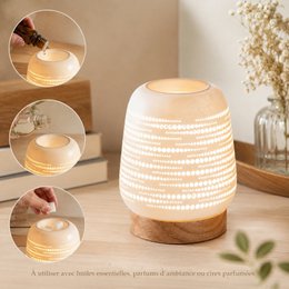 Calorya geurwasbrander nr. 16 - elektrische parfumbrander voor geurfondant - elegante parfumlamp - keramiek met opengewerkt decor en sfeerverlichting