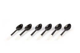Lot de 6 cuillères à café corne noire manche blanc en os
