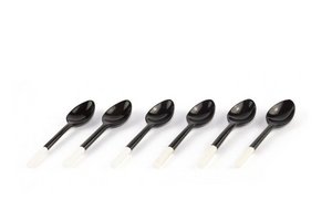 Set van 6 zwarte hoorn koffielepels wit handvat in been