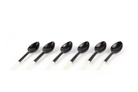 Set of 6 black horn coffee spoon white handle in bone