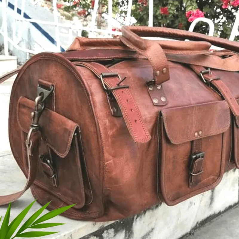 Voyager "Edge" in pelle marocchina fatta a mano – Borsone espandibile artigianale da 24" (60 cm) con organizzazione a tre tasche