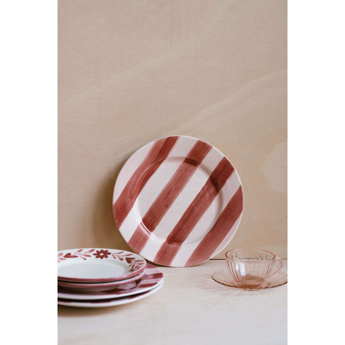 Red Flowers Hand Painted Ceramic Dessert Plate
