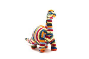 Knitted Stripe Diplodocus Dinosaur Baby Rattle