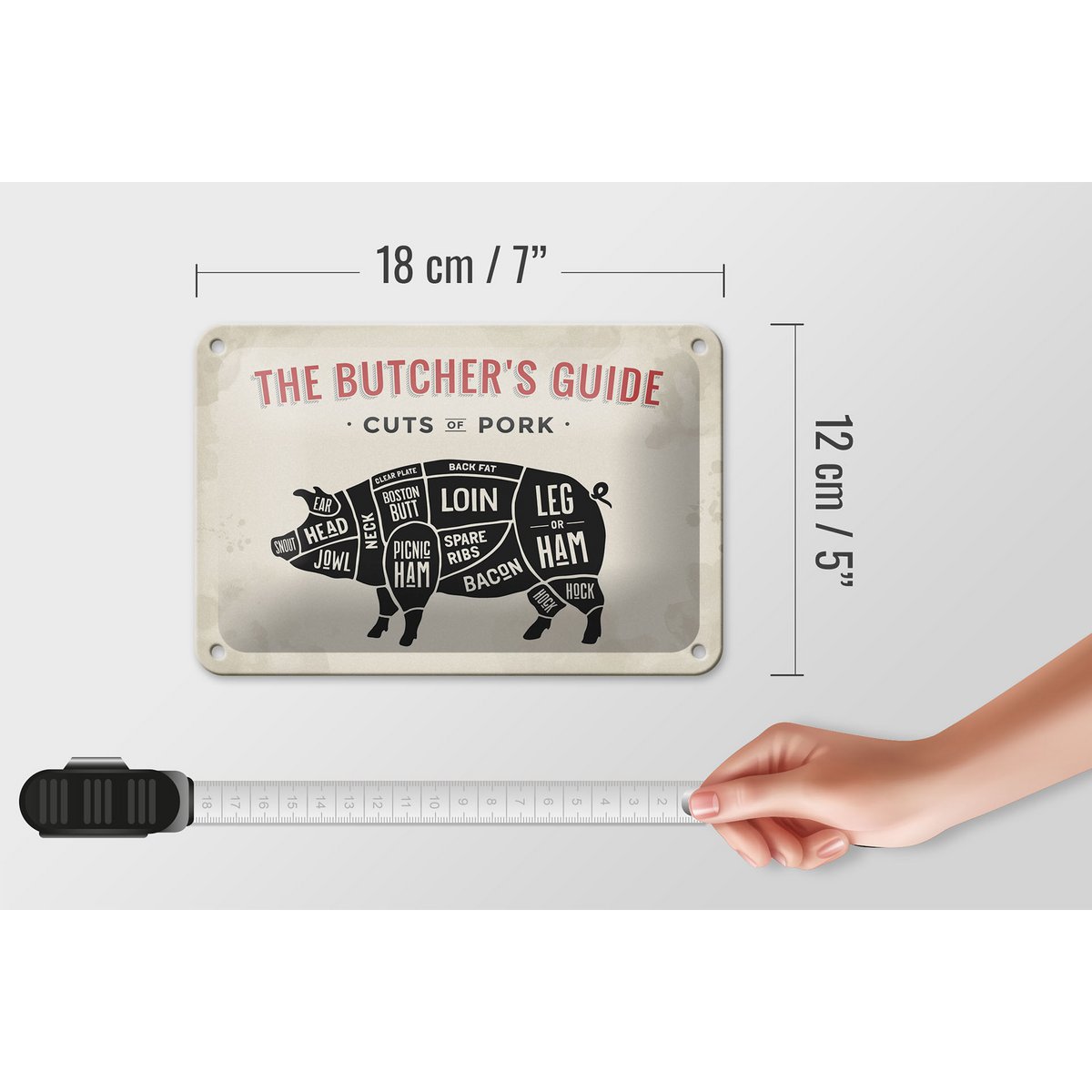 Tin sign pig 18x12cm Pork cuts butcher shop Fliesch decoration