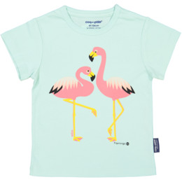 Short-sleeved children's t-shirt, organic cotton, blue, Pink Flamingo